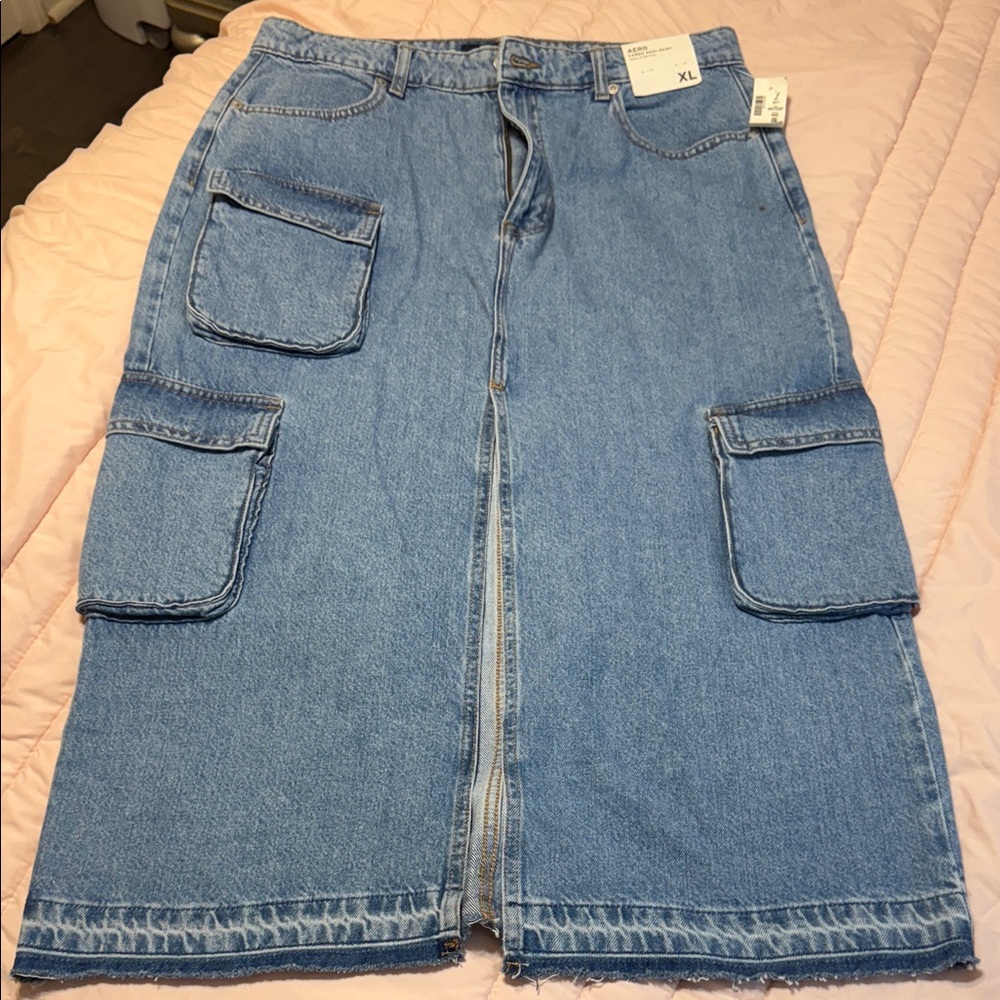 Denim A-Line Skirt with Pockets